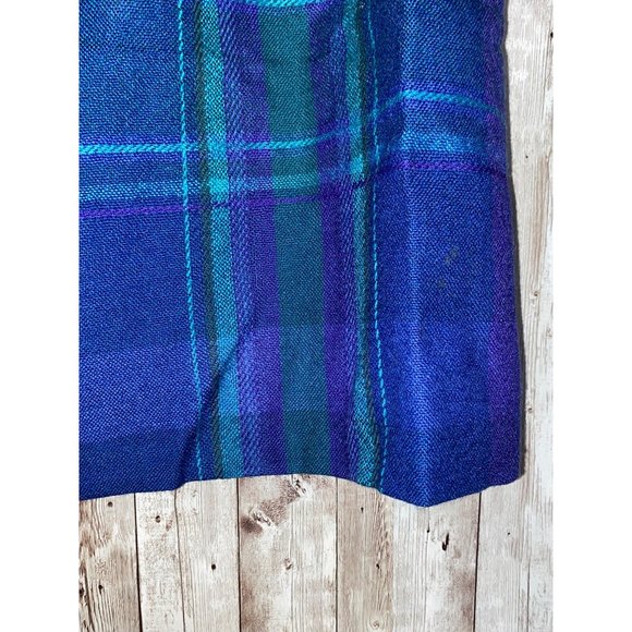 Women's Vintage Tanner Sport Blue Green Plaid Wool Zip Pencil Skirt Size 12 - Picture 2 of 12